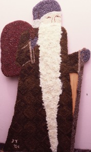 Hand-hooked Victorian Santa, with mohair beard.  34"x20", designed and hooked by Judy Taylor